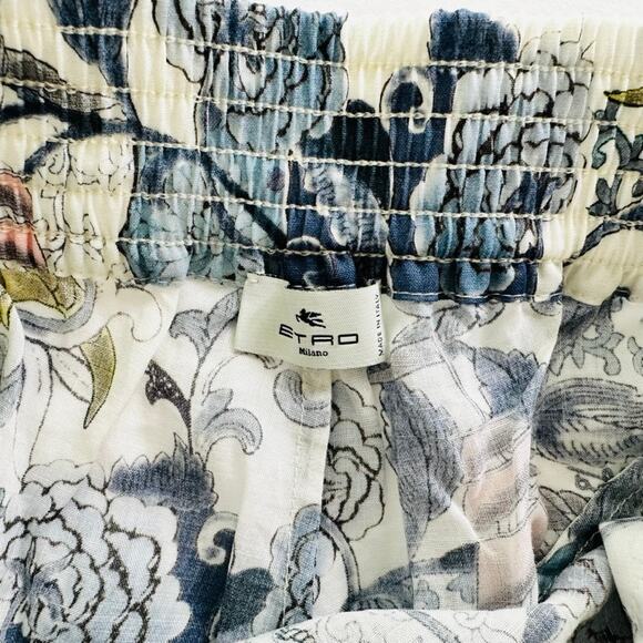 ETRO Blue Floral Ramie Shorts Size 46 Large Elastic Relaxed Beach Travel Yacht - Picture 7 of 9